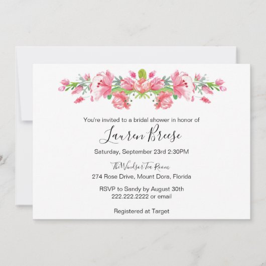 Fête de la mariée florale rose - invitation (Devant)