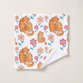 Fête de la mère du chat tigre rouge avec bébé (Gant de toilette)