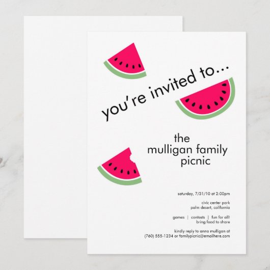 Fête de la pastèque Invitations à n'importe quelle (Devant / Derrière)