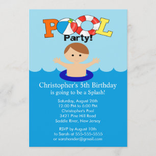 Fête de la PISCINE d'été Invitation Boy