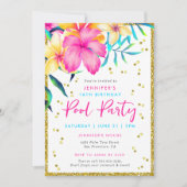 Fête de la piscine florale tropicale Invitation d' (Devant)