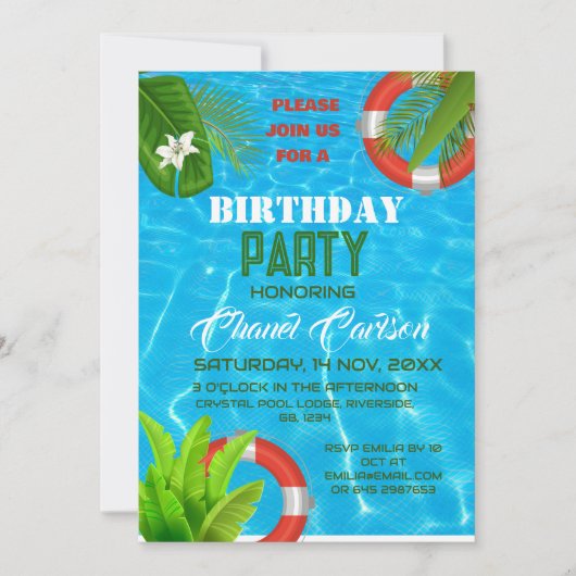 Fête de la piscine tropicale | Invitation d'été (Devant)