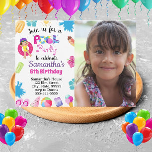 Fête de la piscine tropicale Invitations d'anniver