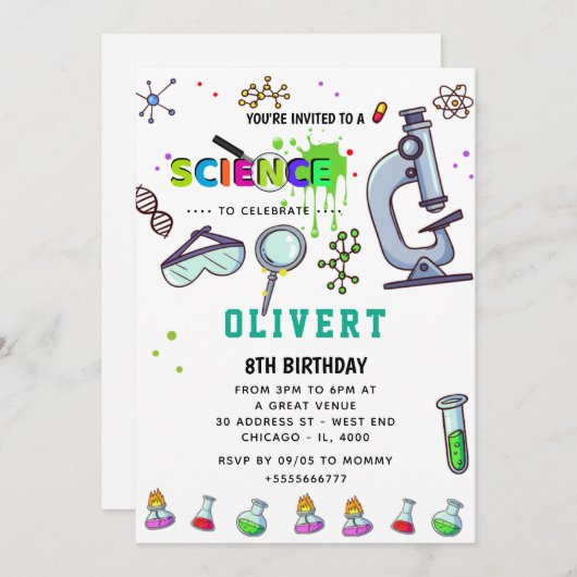 Fête de la science Mad Invitation d'anniversaire (Devant / Derrière)
