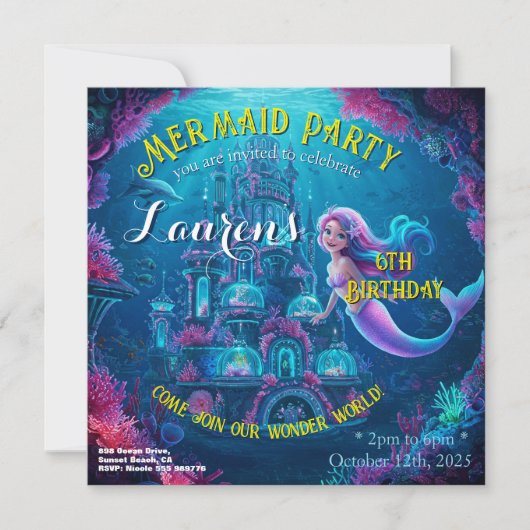 Fête de la sirène - Invitation d'anniversaire (Devant)