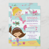 Fête de la sirène / Invitation d'anniversaire de l (Devant / Derrière)