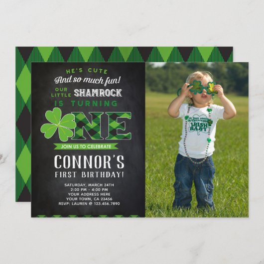 Fête de la St Patrick Invitation avec photo (Devant / Derrière)