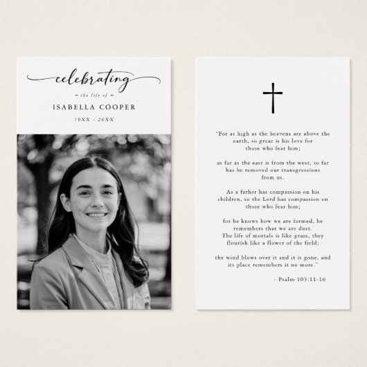 Fête de la vie Elégante carte de prière funéraire (Devant & derrière)