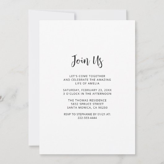 Fête de la vie Funéraire Photo Invitation (Dos)