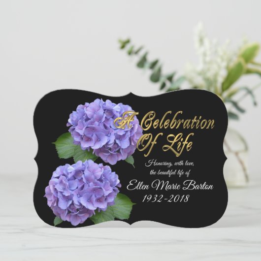 Fête de la vie Invitation fleurs d'hydrangée (Debout devant)