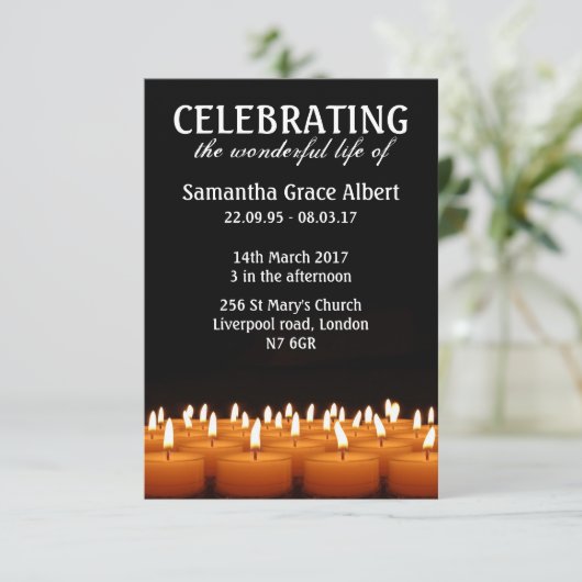 Fête de la vie. Invitation funéraire. (Debout devant)