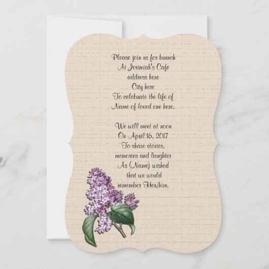 Fête de la vie Invitation Lilacs (Dos)