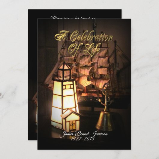 Fête de la vie Invitation navire et phare (Devant / Derrière)