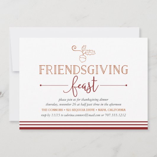 Fête de l'Ami Dîner d'Action de grâce Invitation (Devant)