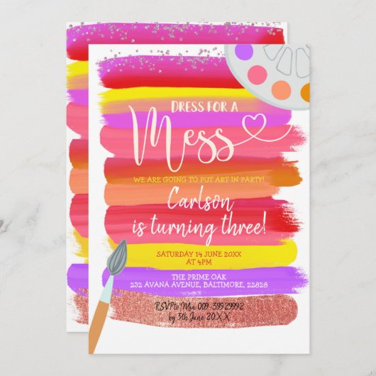 Fête de l'art coloré Invitation d'anniversaire (Devant / Derrière)