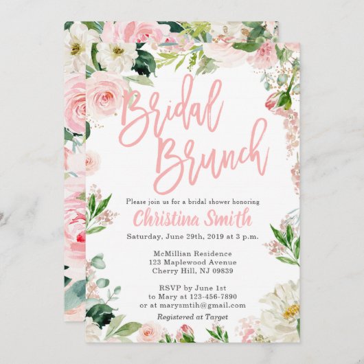 Fête de l'mariée Brunch Invitations florales (Devant / Derrière)