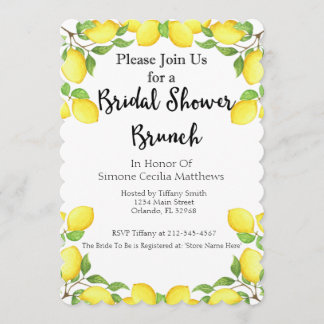 Fête de l'mariée d'aquarelle au citron Invitation 