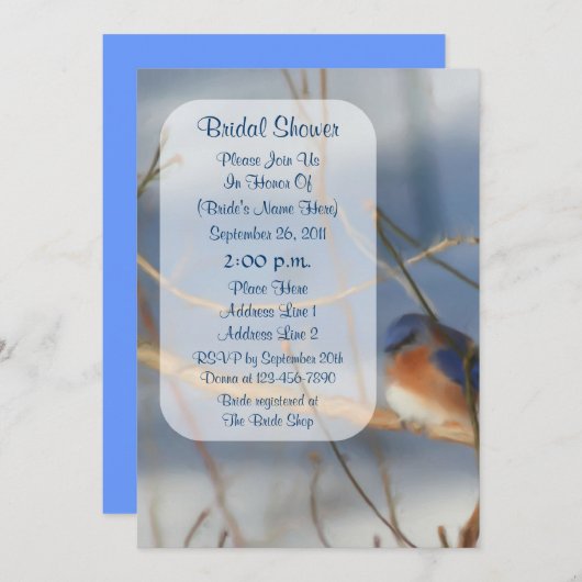 Fête de l'mariée d'art Winter Bluebird Invitation (Devant / Derrière)