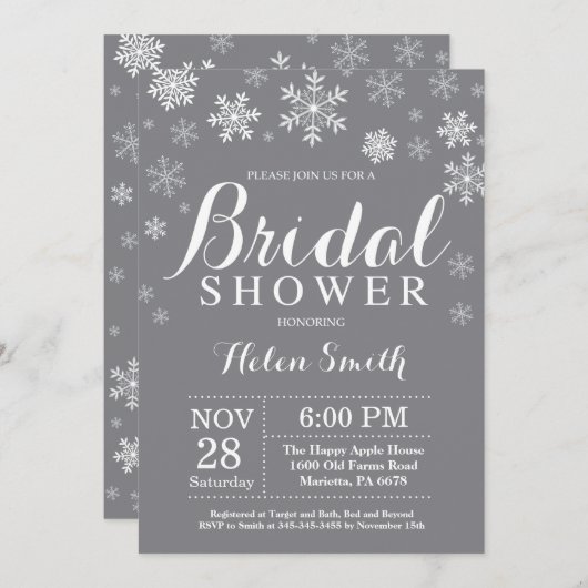 Fête de l'mariée d'hiver Invitation Flocon de neig (Devant / Derrière)