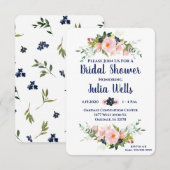 Fête de l'mariée Marine rose Invitations florales  (Devant / Derrière)