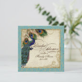 Fête de l'mariée Peacock & Feathers Invitation Aqu (Debout devant)