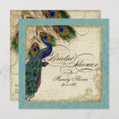 Fête de l'mariée Peacock & Feathers Invitation Aqu (Devant / Derrière)