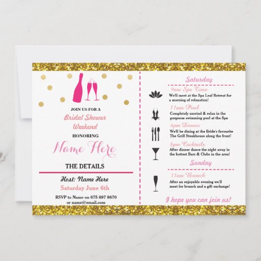 Fête de l'mariée Week-end Invitation de Champagne  (Devant)