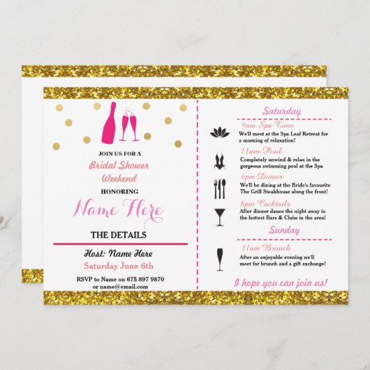 Fête de l'mariée Week-end Invitation de Champagne  (Devant / Derrière)