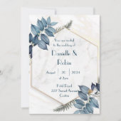 Fête de mariage Invitation feuille marbre hexagone (Devant)