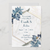 Fête de mariage Invitation feuille marbre hexagone (Devant / Derrière)