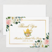 Fête de mariage Tea Party Fleurs roses or Merci (Devant / Derrière)