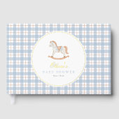 Fête de naissance Cheval à Bascule Gingham Bleu Vi (Recto)