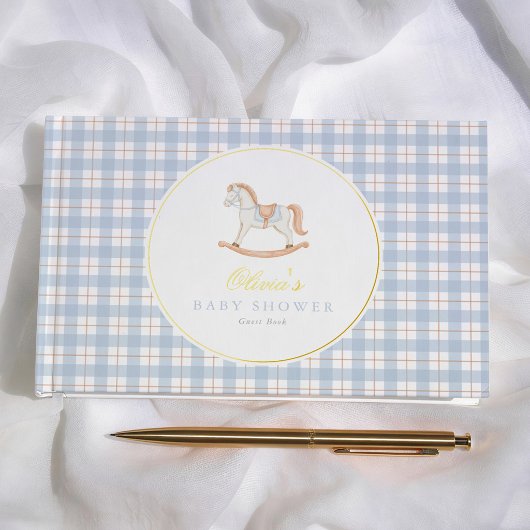 Fête de naissance Cheval à Bascule Gingham Bleu Vi