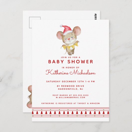 FÊTE DE NAISSANCE | Invitation Souris Joyeux Noël (Devant / Derrière)