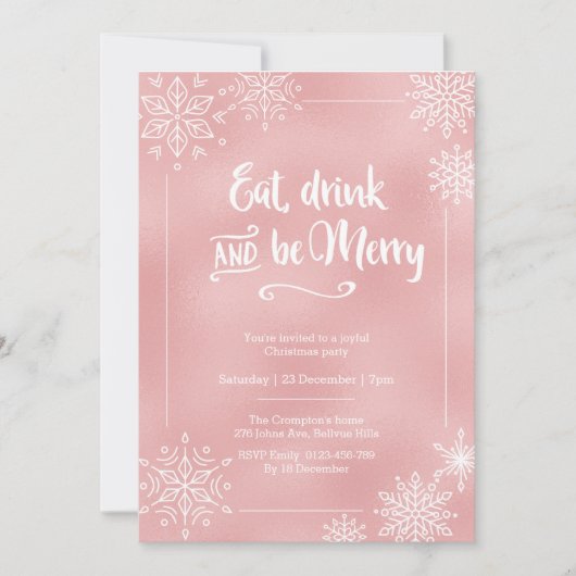 Fête de Noël à flocon rose vif Invitation (Devant)