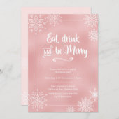 Fête de Noël à flocon rose vif Invitation (Devant / Derrière)