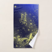 Fête de Noël Arbre d'or Étoiles Marine Fêtes Bleue (Serviette à main)