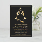 Fête de Noël Black Gold Champagne Invitation (Debout devant)