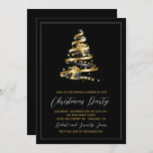 Fête de Noël Black Gold Tree Invitation (Devant / Derrière)