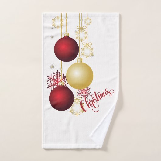 Fête de Noël blanche, or et rouge (Serviette à main)
