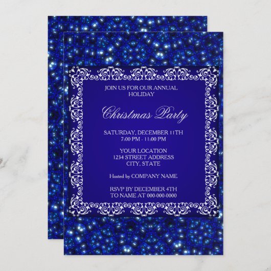 Fête de Noël Bleu Invitation (Devant / Derrière)