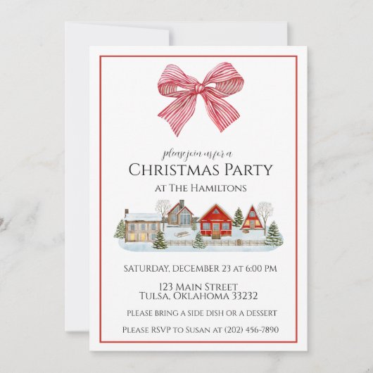 Fête de Noël Cabine confortable & Bow Invitation (Devant)