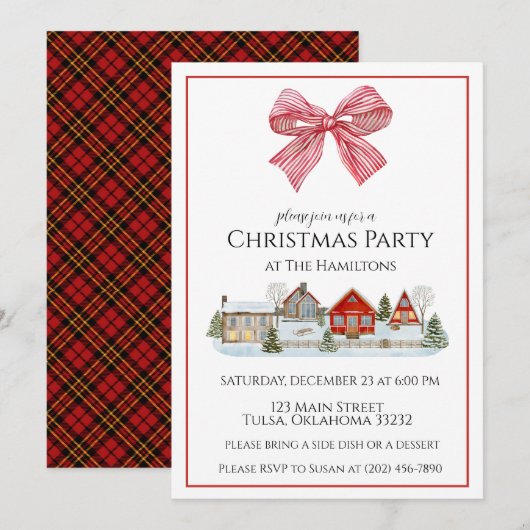 Fête de Noël Cabine confortable & Bow Invitation (Devant / Derrière)