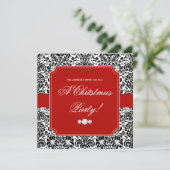 Fête de Noël Damask Rouge Noir Blanc Invitation (Debout devant)