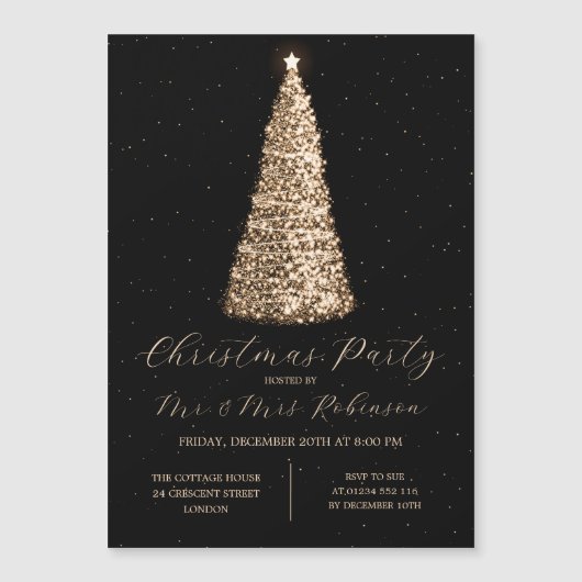 Fête de Noël Glam Gold Tree Sparkle Invitations (Devant)