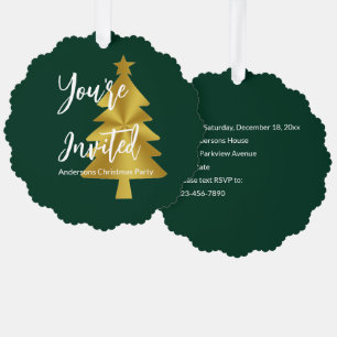 Fête de Noël Green White et Gold Invitation