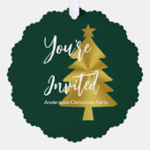 Fête de Noël Green White et Gold Invitation (Recto)