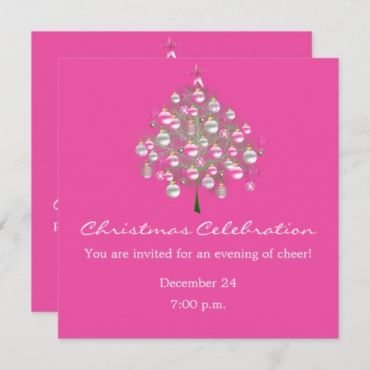 Fête de Noël Invitation à thème rose (Devant / Derrière)