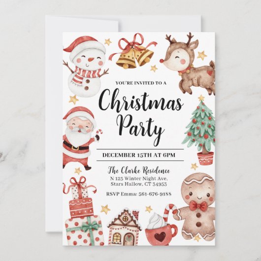 Fête de Noël Invitation aquarelle (Devant)