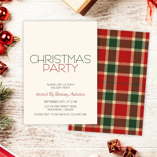 Fête de Noël Invitation Red Plaid